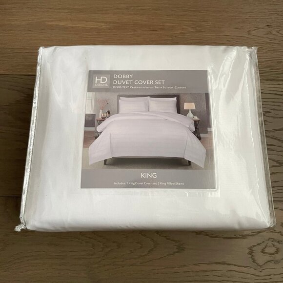 HD Designs Dobby Duvet Cover Set (cover + 2 shams) King in Bright White NWT - Picture 2 of 7